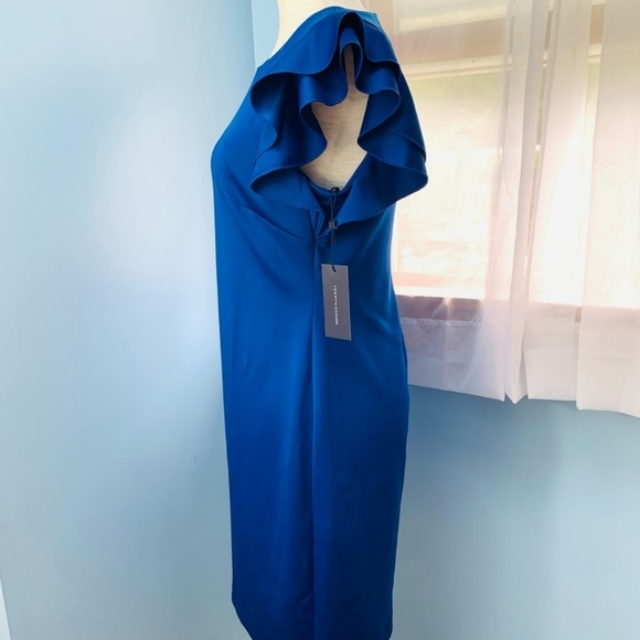 Tommy HilfigerScuba Crew Neck Flutter Ruffle Cap Sleeve Sheath Dress - Picture 6 of 7